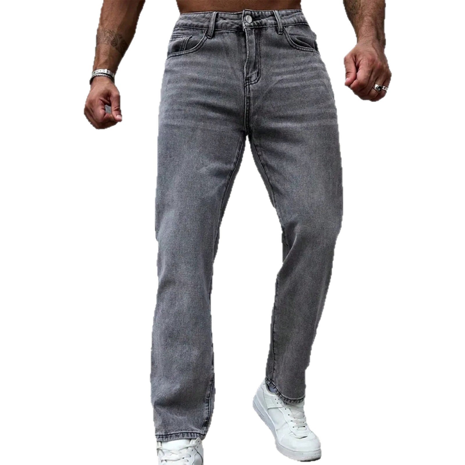 Casual Gray Washed Vintage Denim Pants for Men Fashionable Retro Design Summer Style