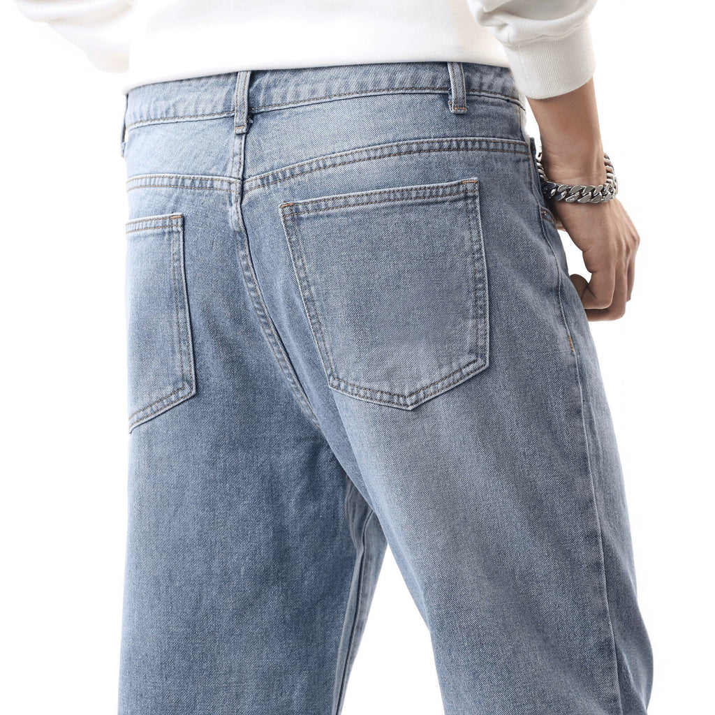 Retro Washed Blue Denim Pants Men's Summer Fashion Casual Trousers Design Sense Streetwear Style