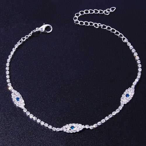 Vintage-blaues Fußkettchen mit griechischem Auge, für den Strand, Damen, mit Kristallen.