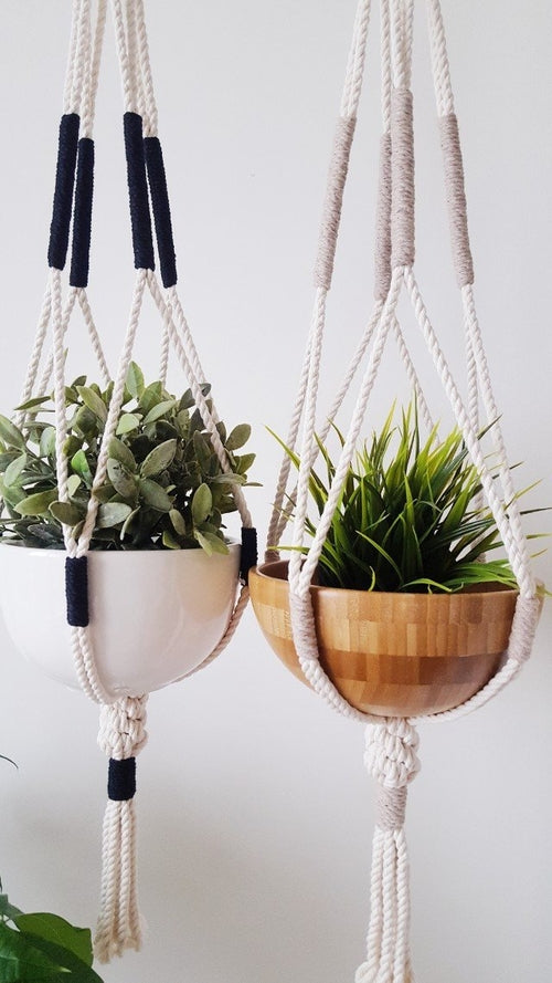 Suporte para plantas em macramé, vaso suspenso, bloco de cores