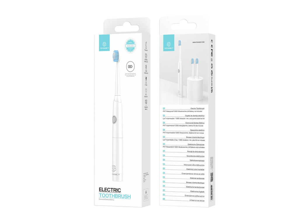 Techancy Escova De Dentes Eléctrica Branca KH6200, Limpa Dentes Com Vibração, Cabeça De Escova Substituível, Pilha AA
