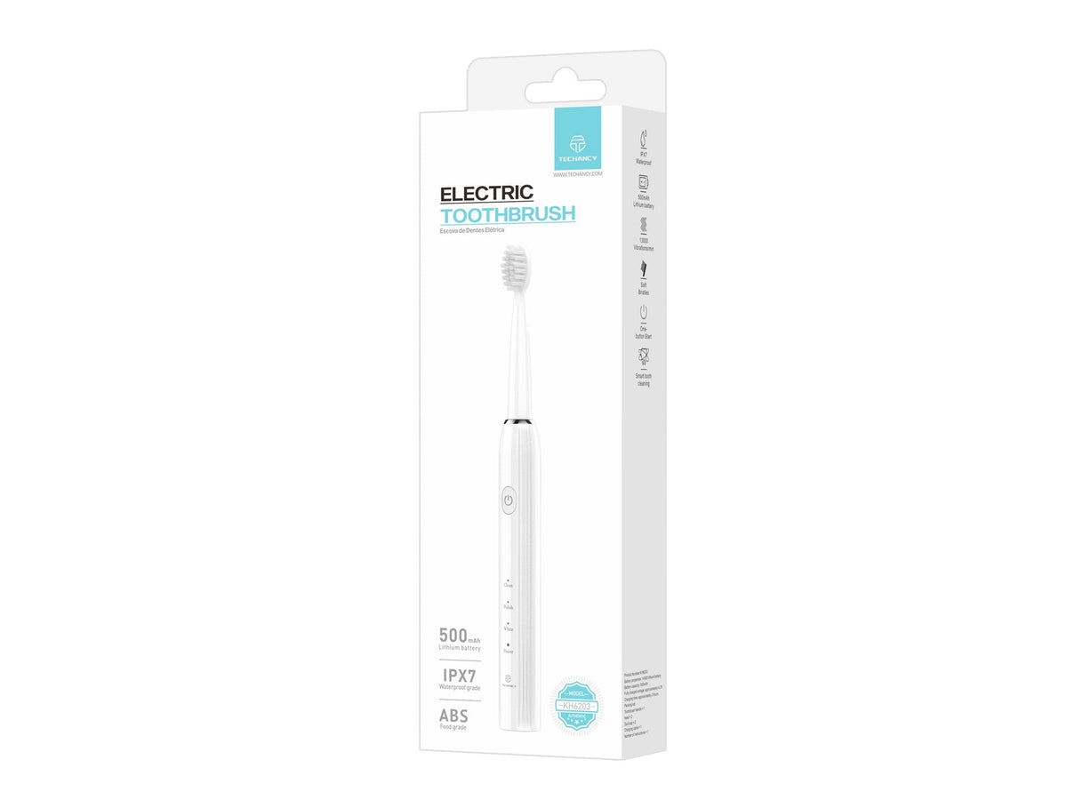 Techancy Escova De Dentes Eléctrica Branca KH6203, À Prova De Água IPX7, Cabeça De Escova Substituível, Bateria Recarregável